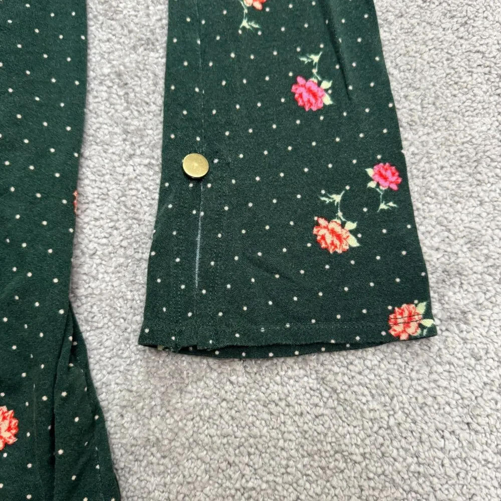 Free People Floral Polka Dot Ruched Long Sleeve Mini Dress Womens Small Green